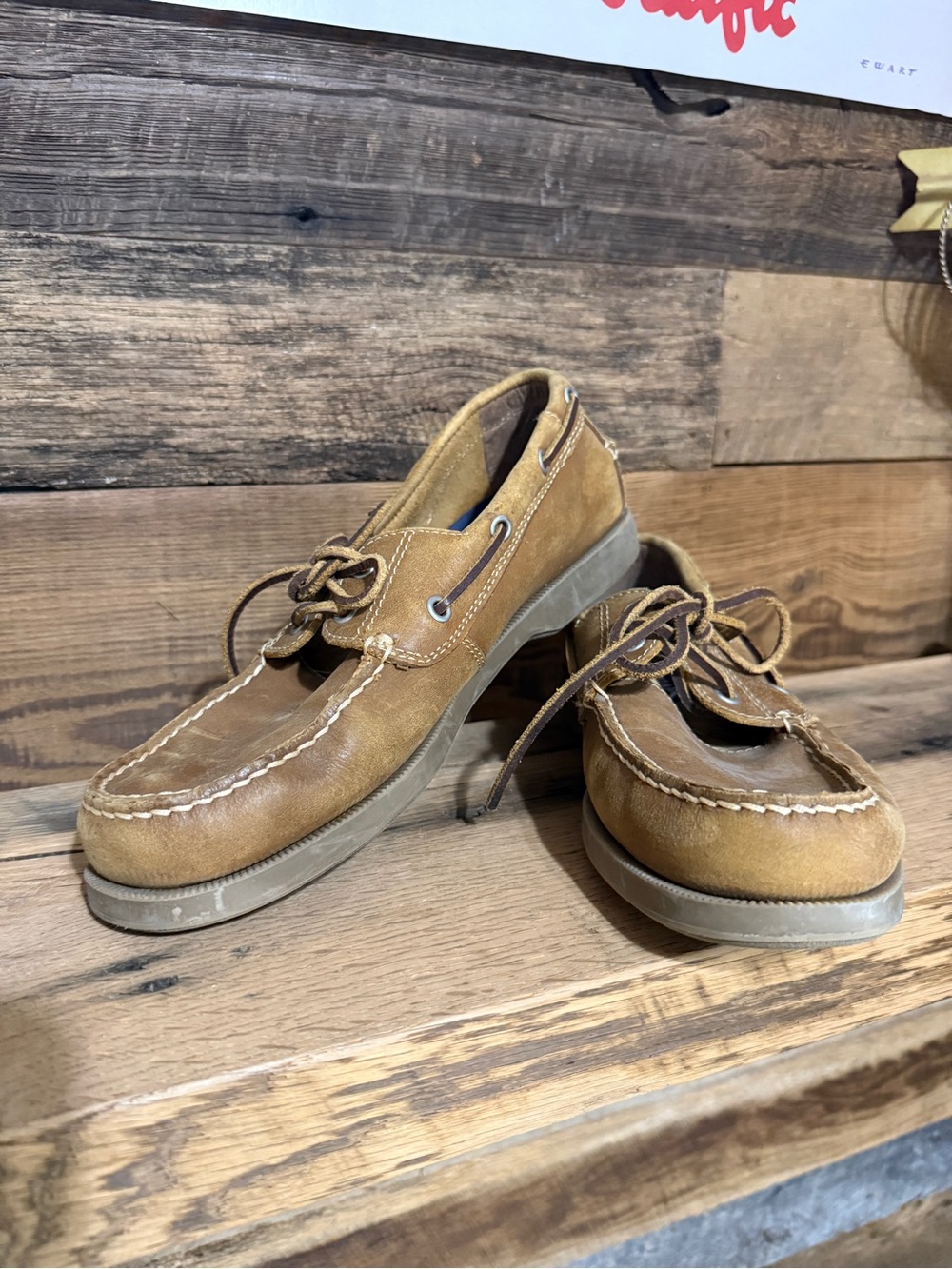 Chaps Tan Leather Moc Toe Boat Shoes